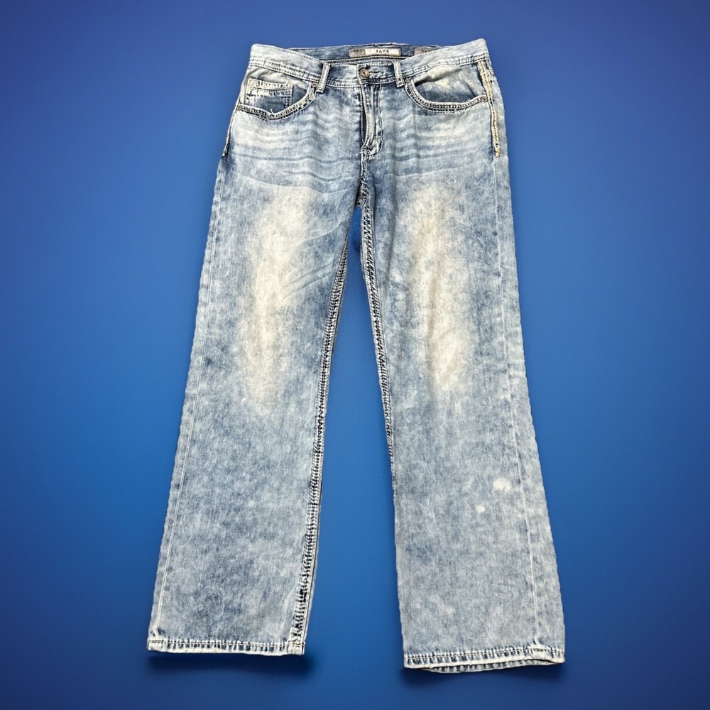 BKE Buckle Jeans Jake Straight Men's 34R Acid Wash Blue Premium Stretch Denim